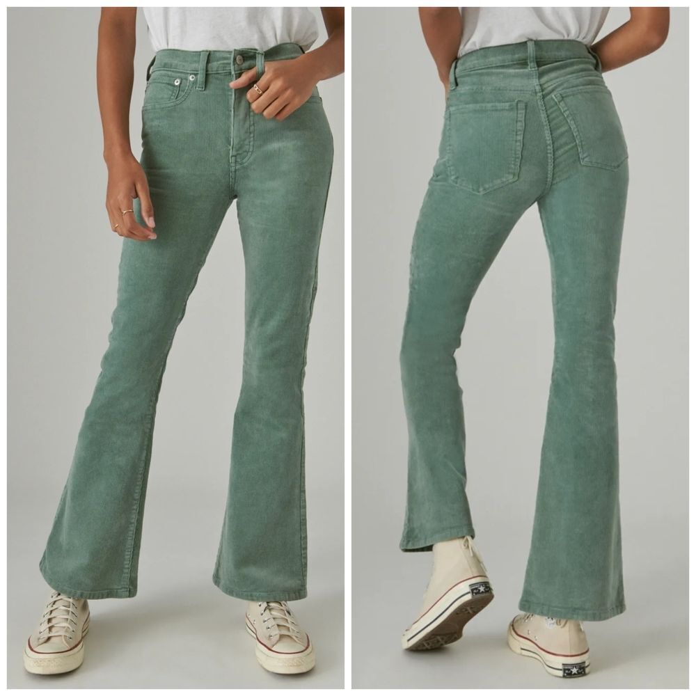 Lucky Brand Womens Green Forest High Rise Stevie Flare Corduroy Pants Size 6/28R
